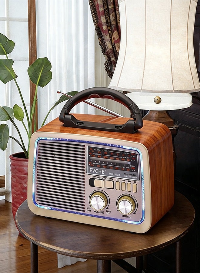 EVCHE Bluetooth Portable Radio with LED Light Multi-Band FM/AM/SW Receiver USB/TF Card MP3 Player AUX Input and Rechargeable Battery - Image 1